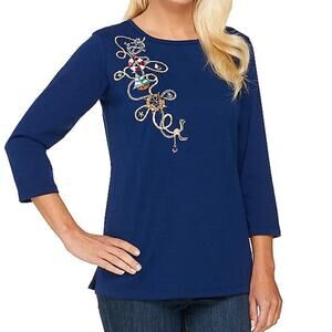 Quacker Factory Blue Nautical Tee Size Small